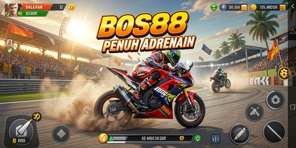 Tampilan gameplay mendebarkan dari balapan motor di BOS88.
