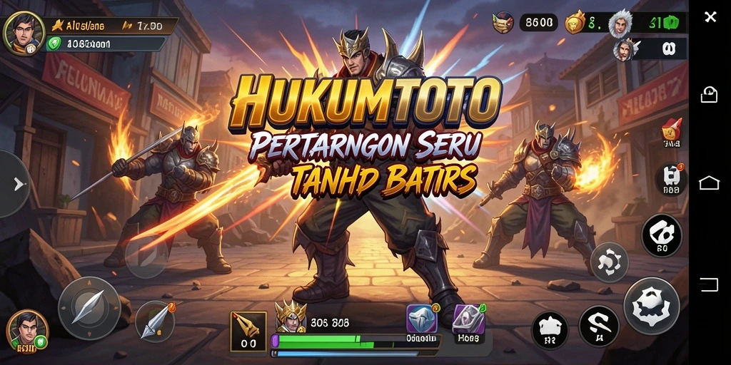 Screenshot HUKUMTOTO menunjukkan aksi pertarungan seru dan karakter unik.