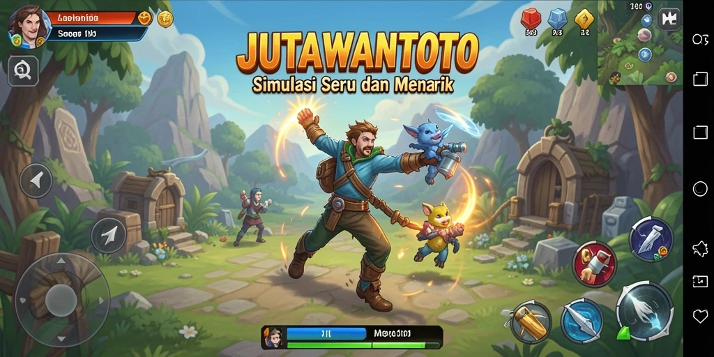 Screenshot gameplay JUTAWANTOTO menampilkan dunia simulasi yang kaya dan interaktif.