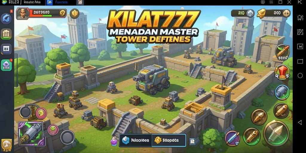 Tampilan gameplay KILAT777 yang menarik dengan berbagai menara pertahanan.