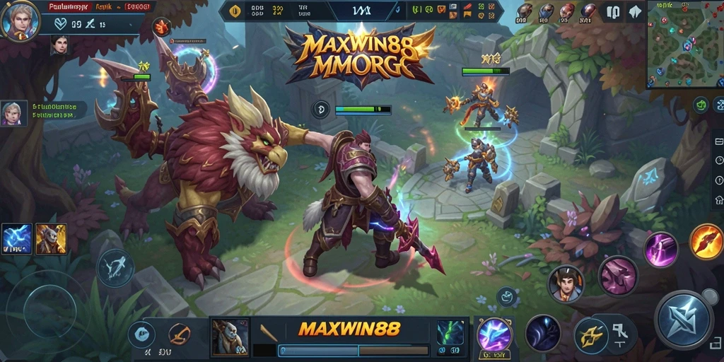 Screenshot gameplay MAXWIN88 menunjukkan aksi seru dalam pertempuran multiplayer.