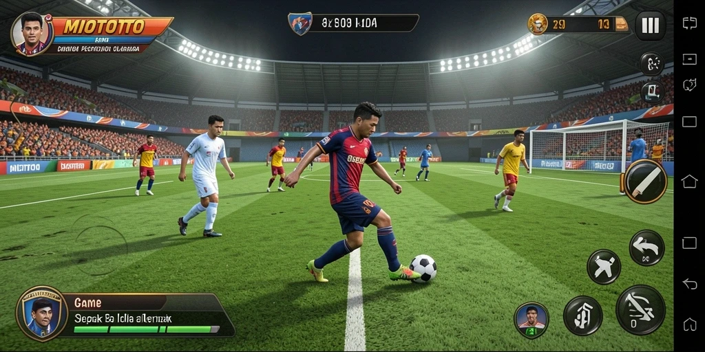 Screenshot utama MIOTOTO menampilkan keseruan gameplay sepak bola.