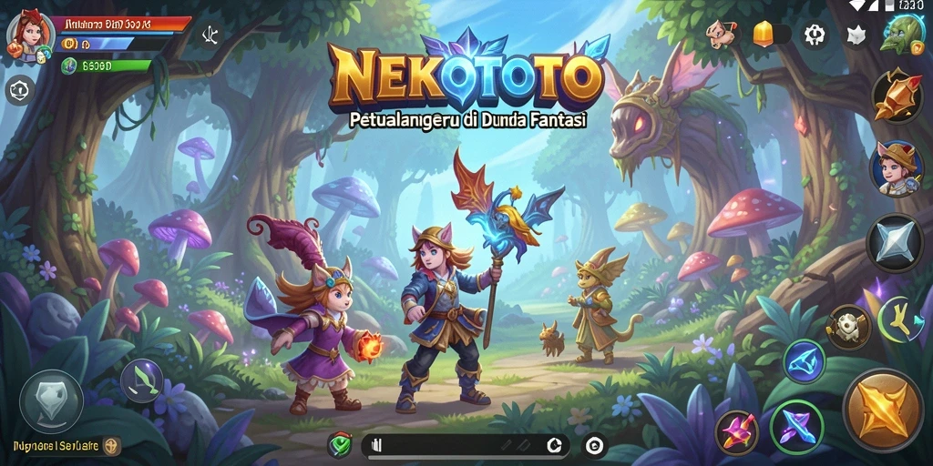 Tampilan gameplay seru di NEKOTOTO dengan pemandangan yang menakjubkan.