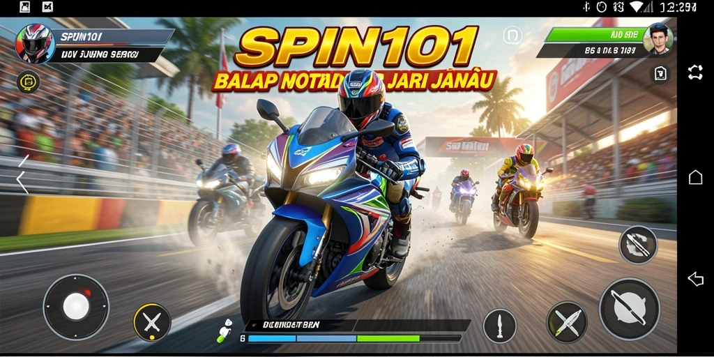 Tampilan gameplay seru SPIN101 saat kompetisi balap motor.