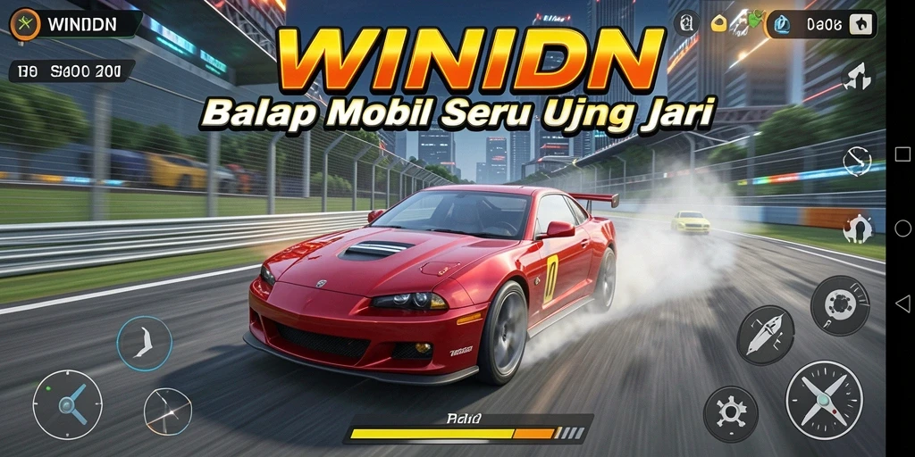 Gameplay seru dalam WINIDN menunjukkan aksi balapan yang mendebarkan.